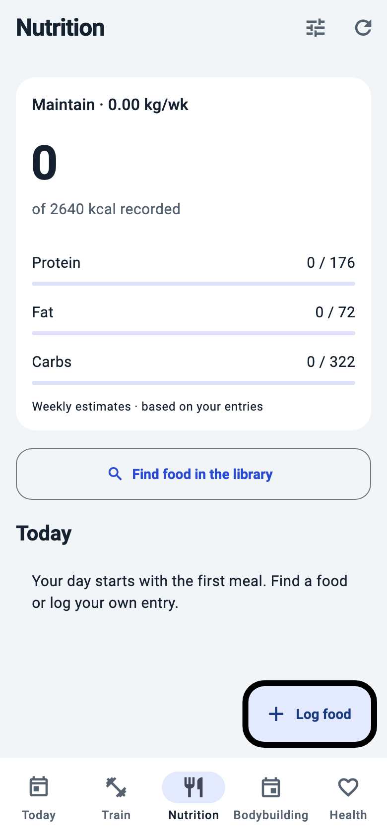 Your nutrition record in Iron Intelligence’s light theme.