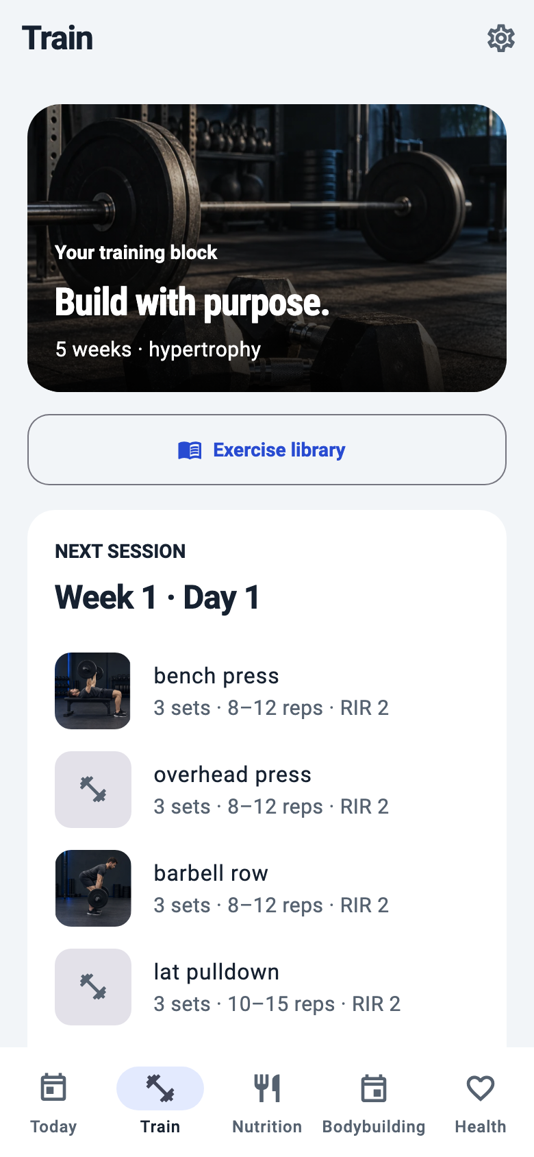 Your training plan in Iron Intelligence’s light theme.